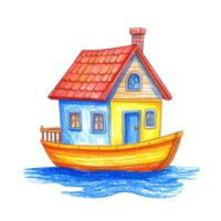 Whimsical Colorful Houseboat Illustration png