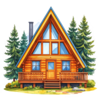 A Frame Log Cabin in a Mountain Forest png