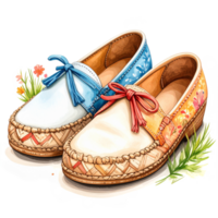 Pair of Colorful Floral Loafers with Bows png