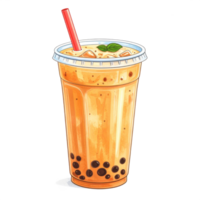 Refreshing Orange Bubble Tea with Brown Pearls in Plastic Cup png