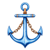 Blue Metal Anchor with Chain on Transparent Background png