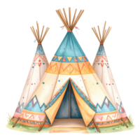 Three Watercolor Teepees with Geometric Patterns png