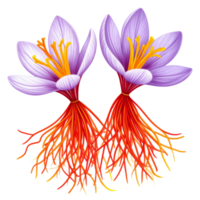 Two Purple Saffron Crocus Flowers with Red Stigmas png