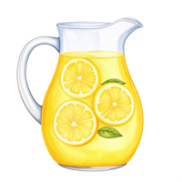 Yellow Lemonade in Glass Pitcher with Lemon Slices png