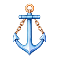 Blue Watercolor Anchor with Gold Chain on Transparent Background png