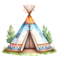 Watercolor Teepee Illustration with Geometric Patterns png