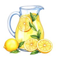 Refreshing Lemonade in Glass Pitcher with Lemons png
