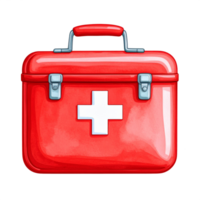 Red Metal First Aid Kit with White Cross on Transparent Background png