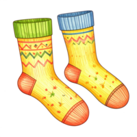 Pair of Yellow Knit Socks with Colorful Patterns png