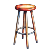 Hand Drawn Wooden Stool with Round Seat and Three Legs png