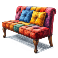 Colorful Patchwork Sofa with Pillows png