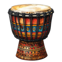 Colorful Handcrafted Wooden Drum with Vibrant Geometric Patterns png