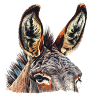 Closeup Donkey Portrait Illustration with Large Ears png