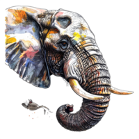 Watercolor Painting of African Elephant Head png