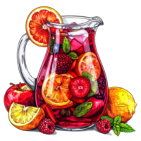 Refreshing Red Fruit Sangria in Glass Pitcher png