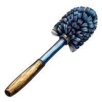 Blue Toilet Brush with Wooden Handle on Transparent Background png