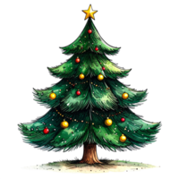 Green Christmas Tree with Red and Gold Ornaments png