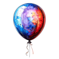 Watercolor Balloon Painting with Red Blue Purple Confetti png