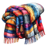Colorful Striped Folded Blanket with Fringes png
