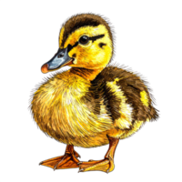 Cute Yellow Duckling with Brown Stripes on Transparent Background png