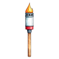 Lit Wooden Torch with Metal Container and Bright Flame png