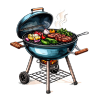 Blue Kettle Grill with Sizzling Steaks and Vegetables png