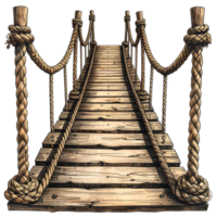 Rustic Wooden Rope Bridge on Transparent Background png