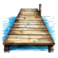 Detailed Rustic Wooden Dock on Calm Blue Water png
