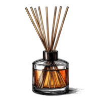 Detailed Reed Diffuser with Amber Liquid and Wooden Sticks png