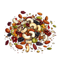 Colorful Mix of Nuts and Dried Fruits on Transparent Background png