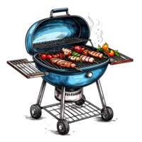 Blue Round Grill with Kebabs and Vegetables png