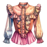 Watercolor Blouse with Ruffles and Colorful Design png