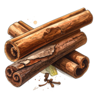 Brown Cinnamon Sticks with Cloves and Bay Leaf png