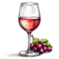 Detailed Pink Ros Wine in Glass with Grapes Illustration png