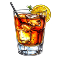 Iced Tea Cocktail with Lemon and Ice in Glass png