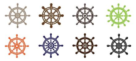 Ship Steering Wheel Helm Collection Colorful Nautical Maritime Navigation Boat Wheel Set Sailing Ocean Marine Design Elements Pack vector