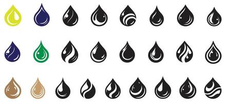 Stylized Water Drop Icon Collection Featuring Abstract Liquid Shapes in Multiple Designs for Nature Hydration and Eco Concept Artwork vector