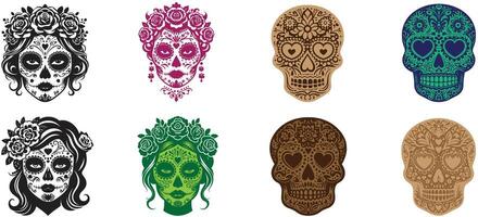 Sugar Skull Calavera Collection Day of the Dead Decorative Ornate Skull Set Dia de los Muertos Mexican Cultural Design Elements Pack vector