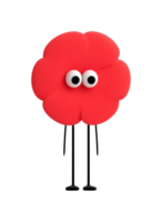 Cartoon red flower with googly eyes and thin legs on black background png