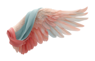 Pastel gradient artistic wing with pink and blue feathers png