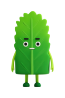 Cute animated green leaf character with expressive face png
