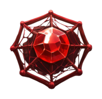 Geometric red crystal encased in web-like structure png
