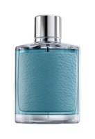 Elegant blue glass perfume bottle with textured surface png