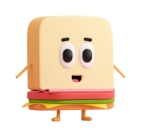 Cute cartoon sandwich character with cheery expression and simple design png