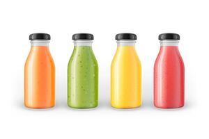four bottles of fruit juices vector