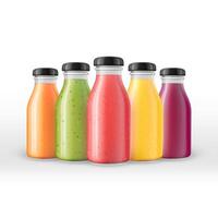 Colorful juice bottles on white background vector