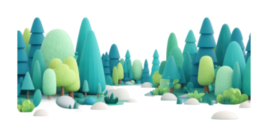 Charming cartoon forest with varied pine and deciduous trees png