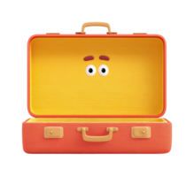 Animated open suitcase with cute facial expression png