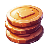 Stack of three honey-colored coins with toast imprint png