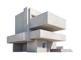 Modern minimalist concrete building with geometric design and tiered structure png